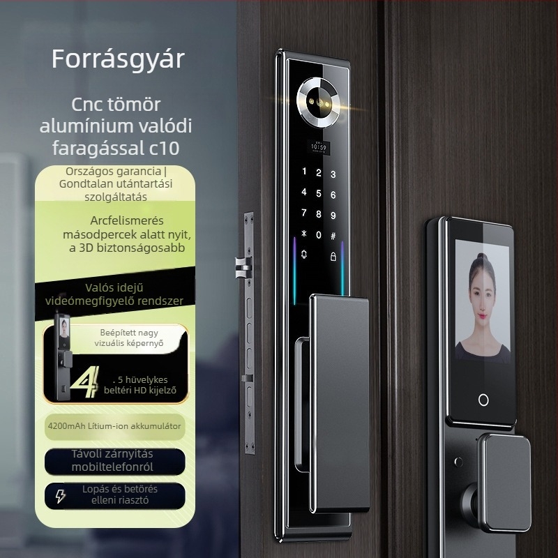 Okos zár ujjlenyomat- és 3D arcfelismeréssel, modell C10, kapacitás ujjlenyomatok 100, több mint 200k nyitás, beolvasási idő 0.01s