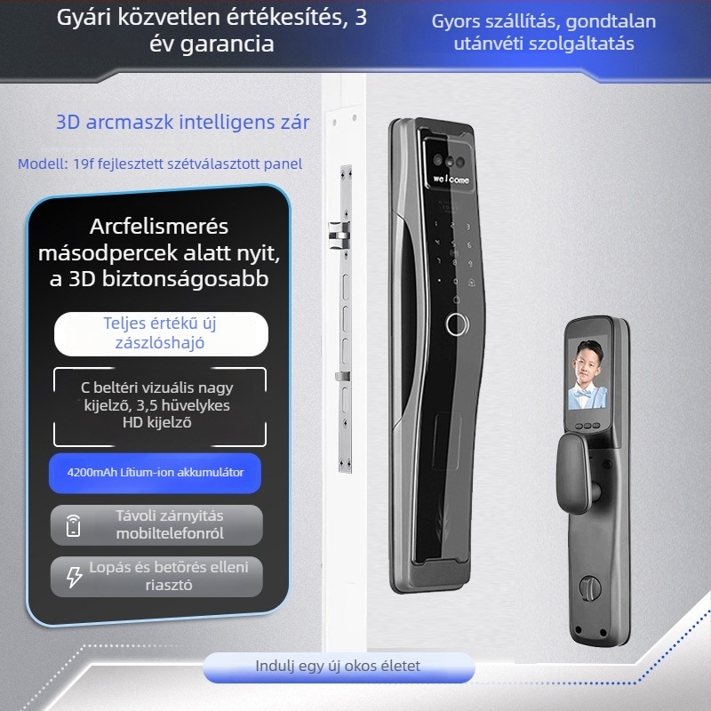 Okos zár ujjlenyomat- és 3D arcfelismeréssel, modell C10, kapacitás ujjlenyomatok 100, több mint 200k nyitás, beolvasási idő 0.01s
