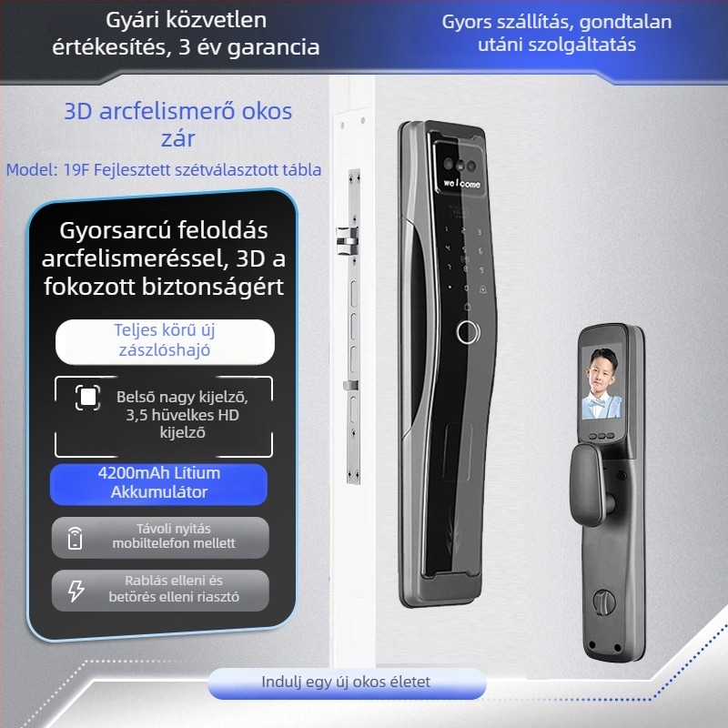 Okos zár ujjlenyomat- és 3D arcfelismeréssel, modell C10, kapacitás ujjlenyomatok 100, több mint 200k nyitás, beolvasási idő 0.01s
