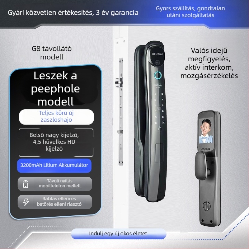 Okos zár ujjlenyomat- és 3D arcfelismeréssel, modell C10, kapacitás ujjlenyomatok 100, több mint 200k nyitás, beolvasási idő 0.01s