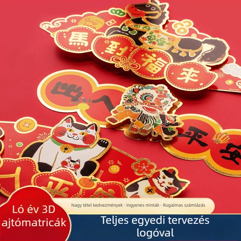 3D papír ajtómatrica – szerencse jel, ló éve, kínai stílus, nyomtatás, ajtódekoráció újévhez