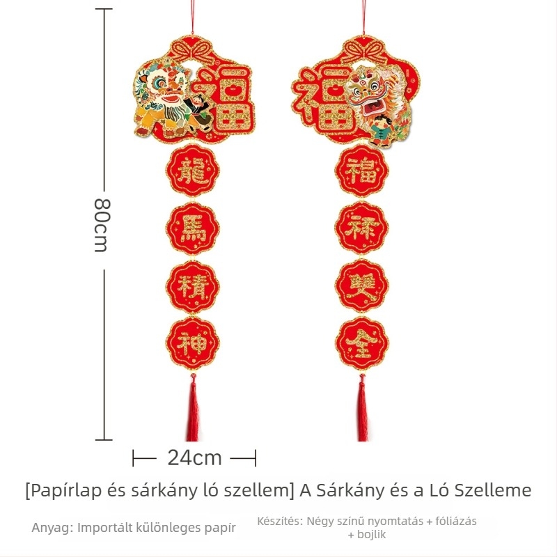 3D papír ajtómatrica – szerencse jel, ló éve, kínai stílus, nyomtatás, ajtódekoráció újévhez