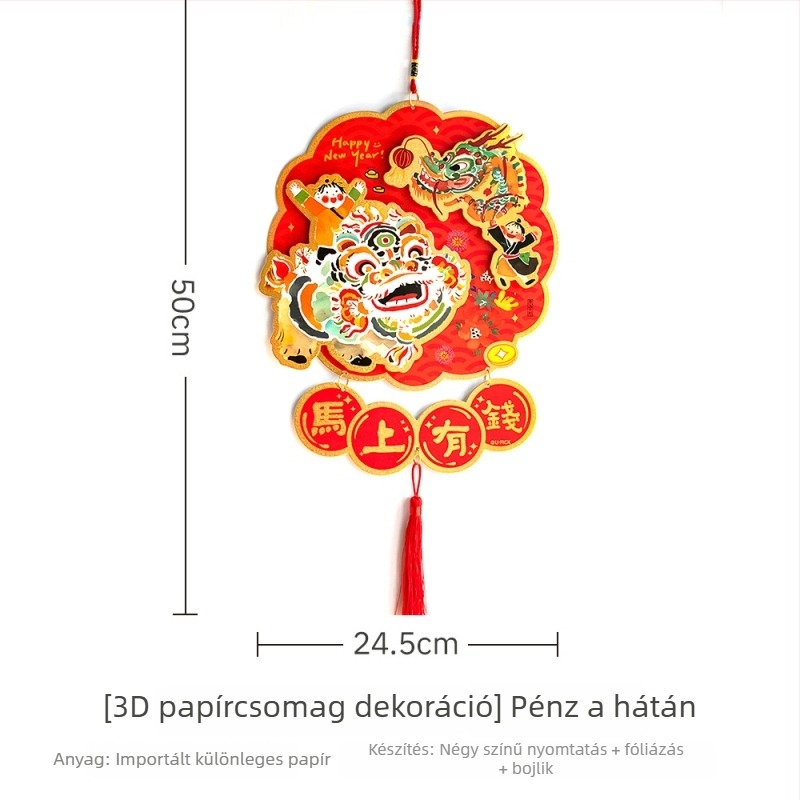 3D papír ajtómatrica – szerencse jel, ló éve, kínai stílus, nyomtatás, ajtódekoráció újévhez