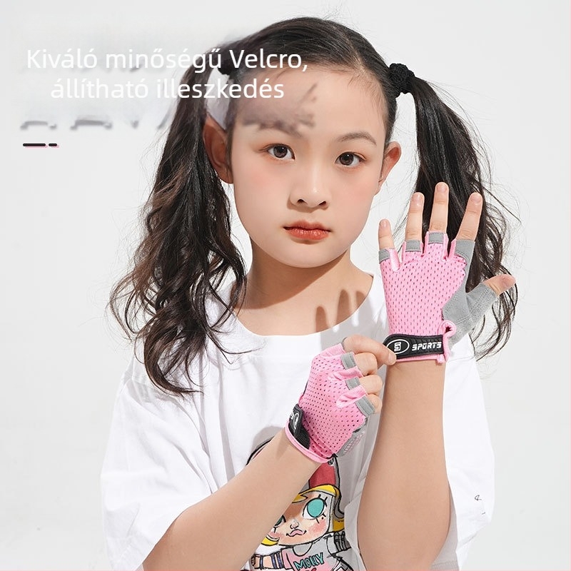 Kerékpáros kesztyű csúszásmentes, félujjas dizájn, pillangó hálós anyag, 5–12 éveseknek, nyár