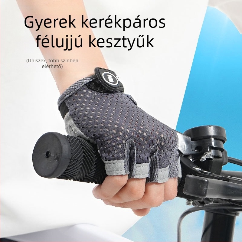 Kerékpáros kesztyű csúszásmentes, félujjas dizájn, pillangó hálós anyag, 5–12 éveseknek, nyár