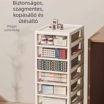 Asztal alatti tároló szekrény átlátszó görgős polcrendszerrel, 10-szintes iratszekrény, modell 8671, műanyag