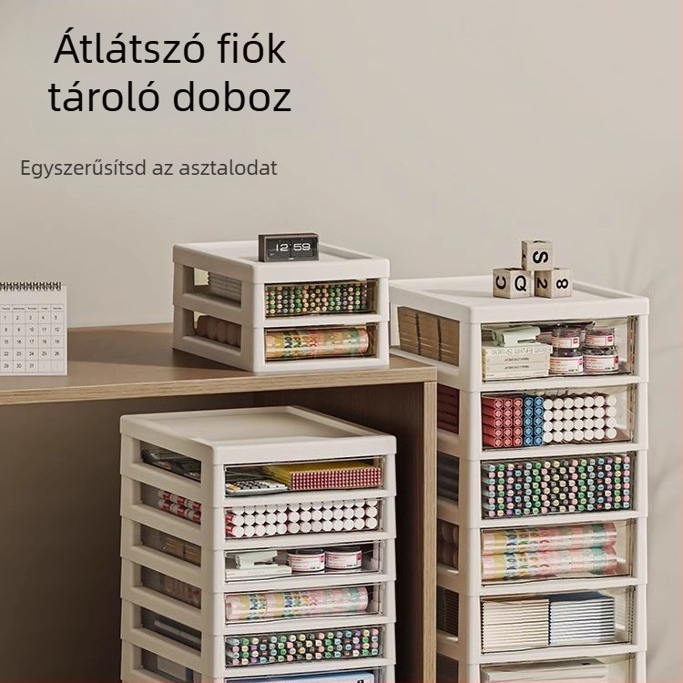 Asztal alatti tároló szekrény átlátszó görgős polcrendszerrel, 10-szintes iratszekrény, modell 8671, műanyag