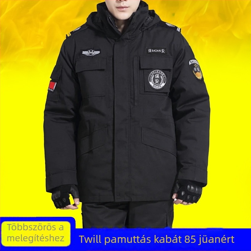 Férfi pamut téli kabát, megerősített szigetelés, külső anyag: twill nylon, bélés: pamut, biztonsági iparág számára