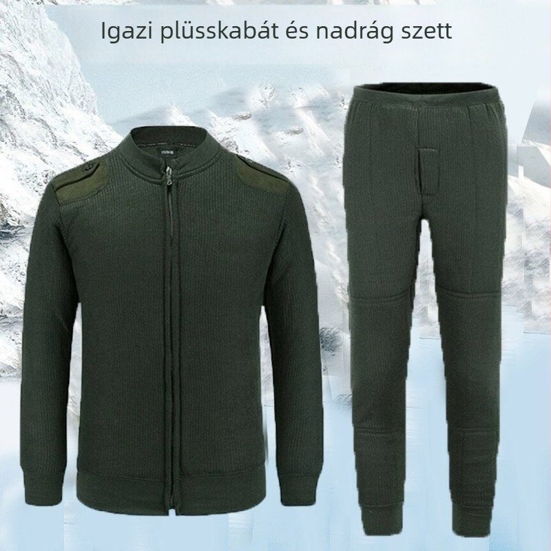 Férfi téli bársony dzseki és nadrág szett, edzőruha, vastag kivitel, cipzáros, meleg