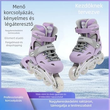 Lányoknak szóló inline görkorcsolyák – teljes készlet kezdő számára, állítható, villogó fények, 3–10 évesek