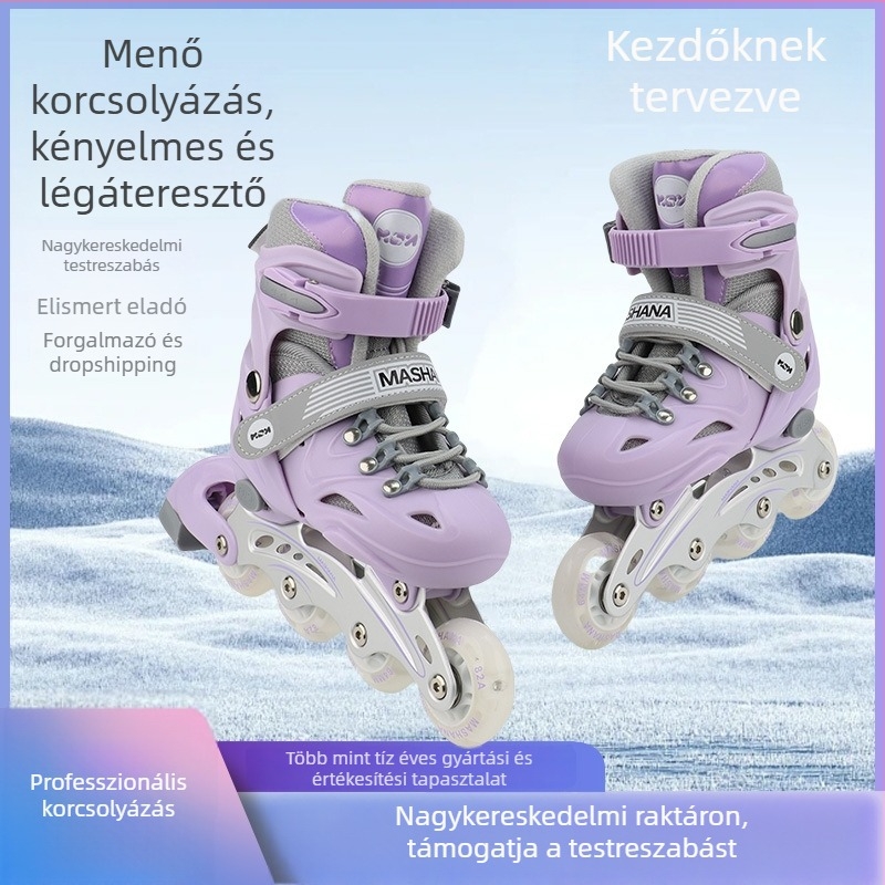 Lányoknak szóló inline görkorcsolyák – teljes készlet kezdő számára, állítható, villogó fények, 3–10 évesek