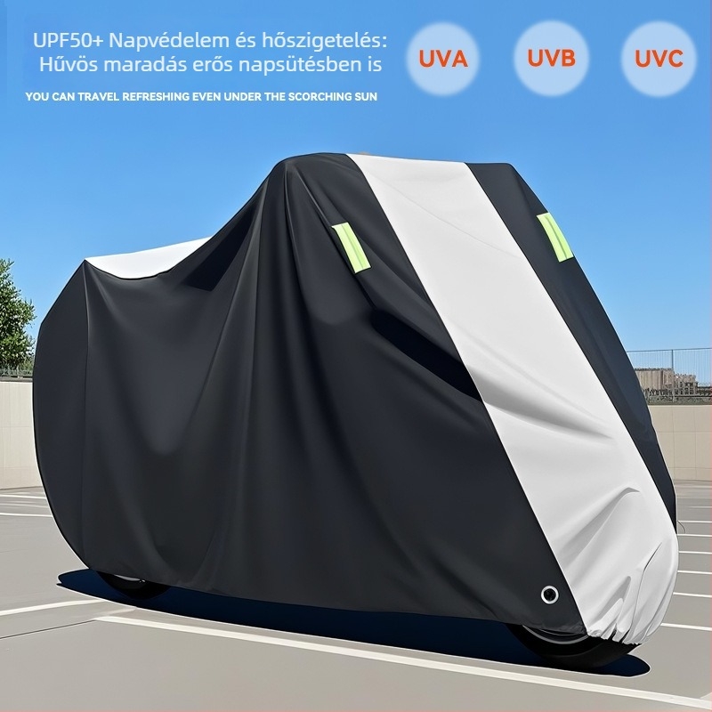 Universális motorkerékpárfedél, eső- és UV-védelem, vastagabb porvédő réteg, alumínium-fólia anyagú