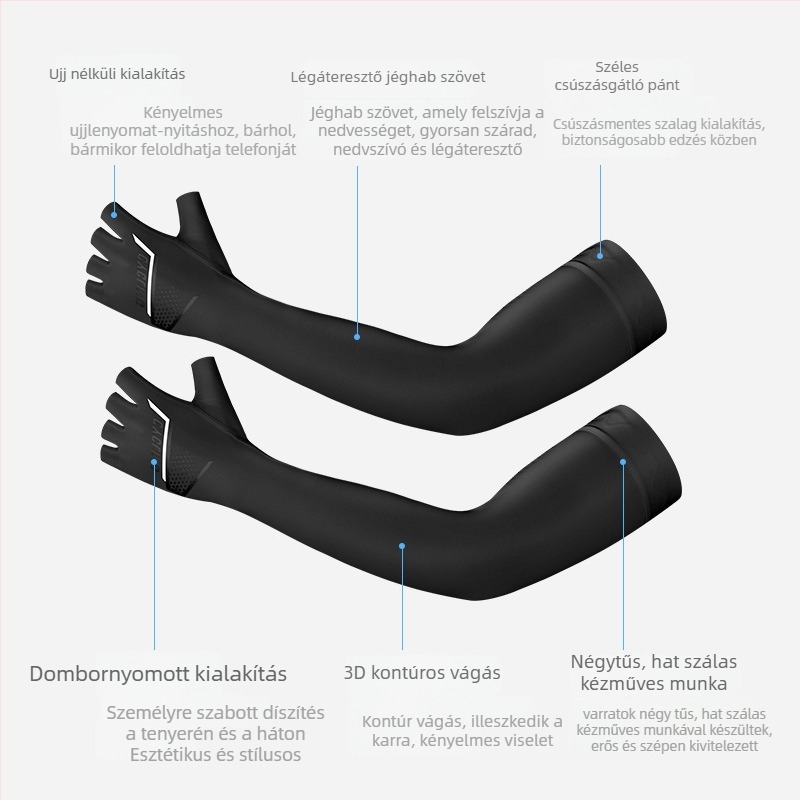 Kültéri sportokra készült Ice Silk karvédő, UV védelem, lélegző, hüvelykujj-nyílással és szilikon csúszásmentes éllel