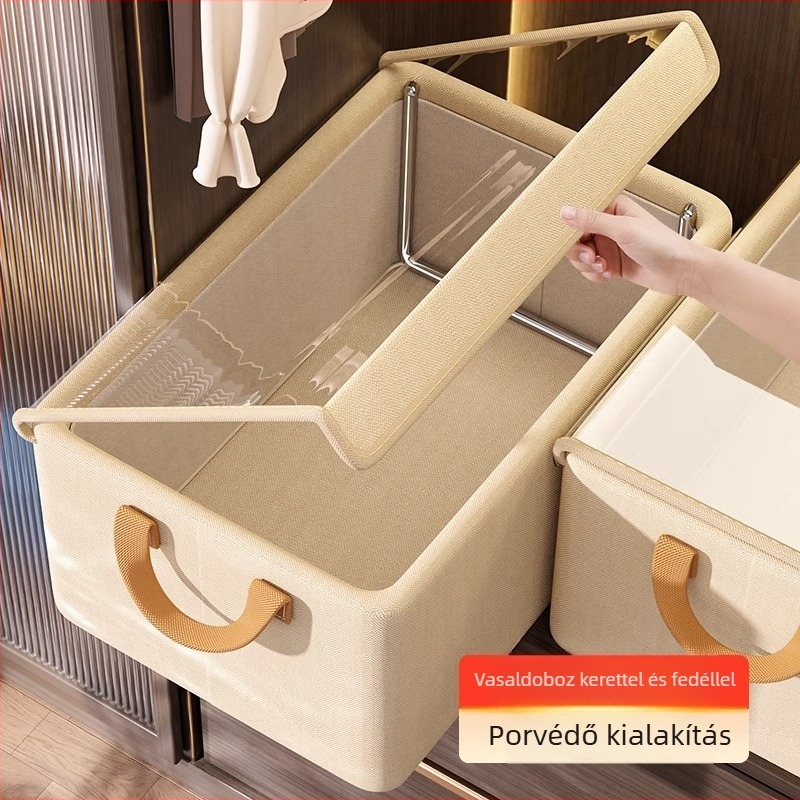 Fedéllel ellátott tároló doboz otthoni használatra; textil anyag; kapacitás 5–10 L; hordozható; por- és nedvességálló