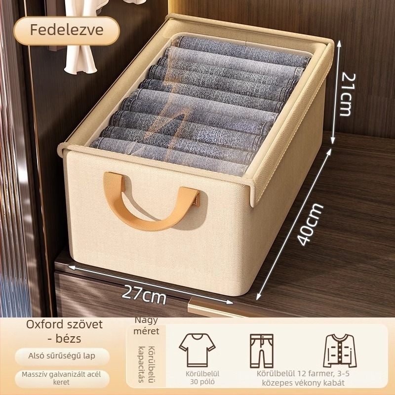 Fedéllel ellátott tároló doboz otthoni használatra; textil anyag; kapacitás 5–10 L; hordozható; por- és nedvességálló