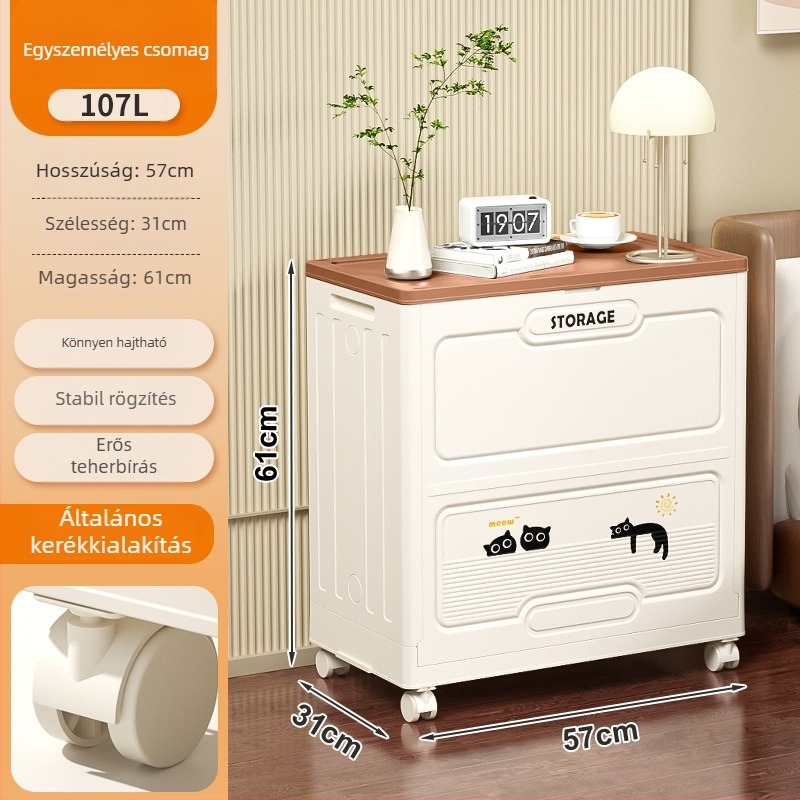 Ruhatároló doboz nagy kapacitással, extrA széles fedél, PP műanyagból, 200–250 L, összecsukható görgőkkel, ruhákhoz és paplanokhoz