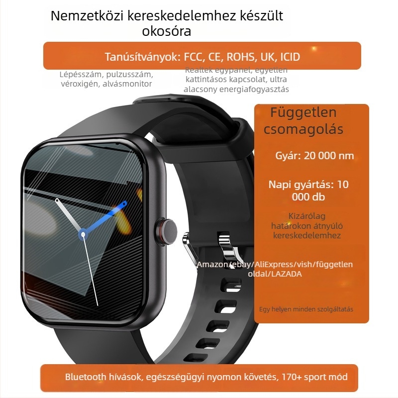 Okosóra Bluetooth-hívásokkal, pulzusmérés, vérnyomás, vér oxigénszintje és alvásfigyelés - vízálló