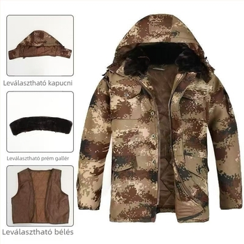 Kamuflált katonai poliészter kabát - Anyag: Poliészter, Meleg, Téli szezon, Uniszex, Felnőttek