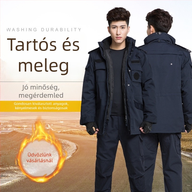 Férfi biztonsági téli kabát, külső anyag nylon-kender keverék (65% nylon), kendermintás szövet, bélés kasmír-pamut gyapjú 35%, vastag munkaruházat
