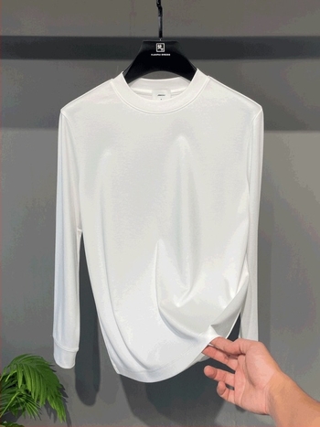 Férfi pamut hosszú ujjú T‑shirt, kerek nyakú, mindennapi viselet, egyszínű