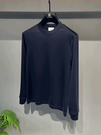 Férfi pamut hosszú ujjú T‑shirt, kerek nyakú, mindennapi viselet, egyszínű