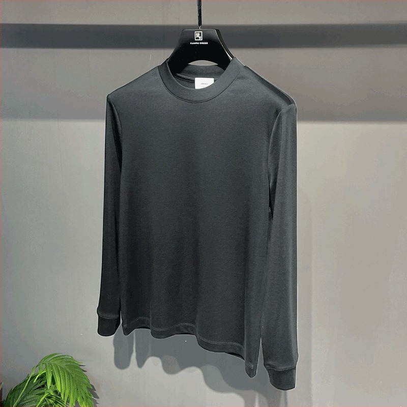 Férfi pamut hosszú ujjú T‑shirt, kerek nyakú, mindennapi viselet, egyszínű