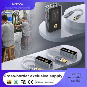 HiFi DAC és fejhallgató-amp 3,5 mm és USB-C‑hez, hordozható hangkártya ezüstbevonatos rézmaggal