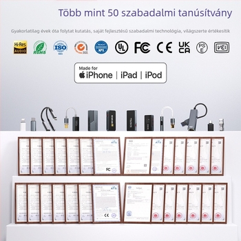 HiFi DAC és fejhallgató-amp 3,5 mm és USB-C‑hez, hordozható hangkártya ezüstbevonatos rézmaggal