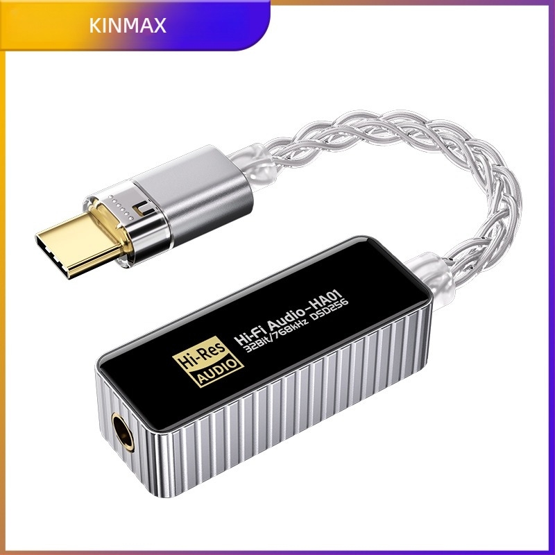 HiFi DAC és fejhallgató-amp 3,5 mm és USB-C‑hez, hordozható hangkártya ezüstbevonatos rézmaggal