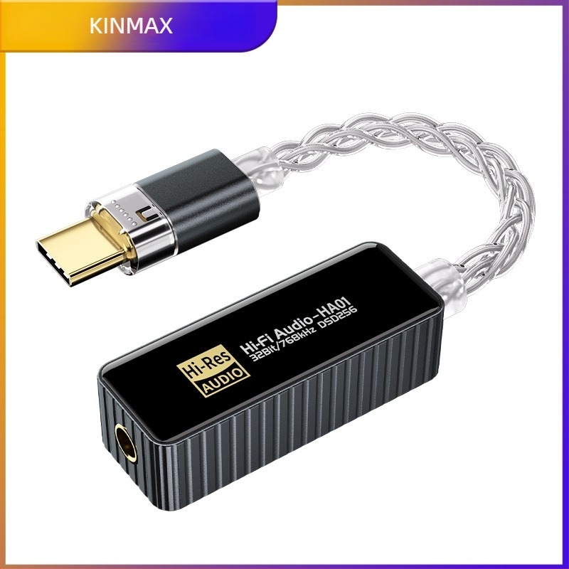 HiFi DAC és fejhallgató-amp 3,5 mm és USB-C‑hez, hordozható hangkártya ezüstbevonatos rézmaggal