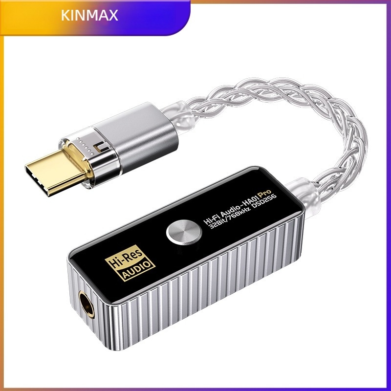 HiFi DAC és fejhallgató-amp 3,5 mm és USB-C‑hez, hordozható hangkártya ezüstbevonatos rézmaggal