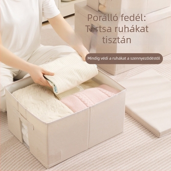 Összecsukható textil gardrób tároló doboz fedéllel, 60-70 L kapacitás, hordozható, fehérneműk és ruhák számára