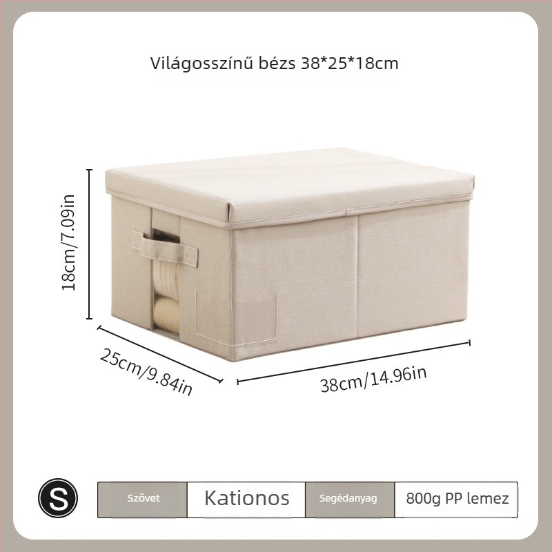 Összecsukható textil gardrób tároló doboz fedéllel, 60-70 L kapacitás, hordozható, fehérneműk és ruhák számára