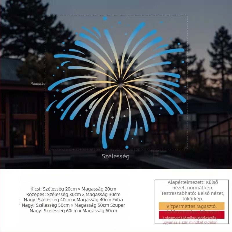 Elektrosztatikus ablak matrica — ünnepi tűzijáték dekor, PVC anyag, elektrosztatikus ragasztás, ünnepi mintázat, modern minimalist stílus, nappalira, hálószobára és kereskedelmi helyekre alkalmas