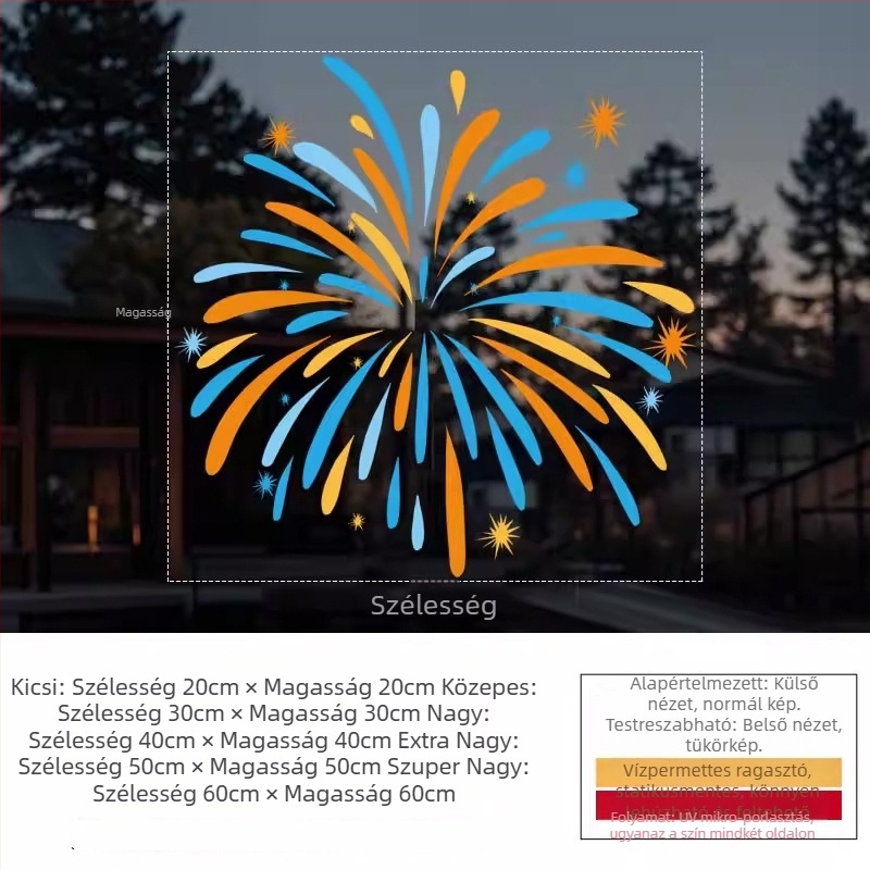 Elektrosztatikus ablak matrica — ünnepi tűzijáték dekor, PVC anyag, elektrosztatikus ragasztás, ünnepi mintázat, modern minimalist stílus, nappalira, hálószobára és kereskedelmi helyekre alkalmas