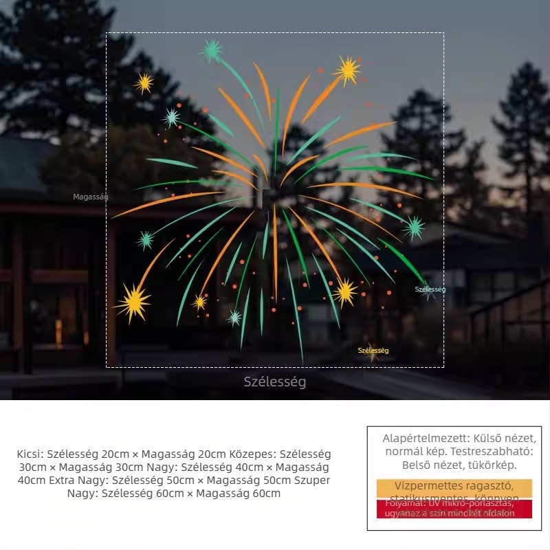 Elektrosztatikus ablak matrica — ünnepi tűzijáték dekor, PVC anyag, elektrosztatikus ragasztás, ünnepi mintázat, modern minimalist stílus, nappalira, hálószobára és kereskedelmi helyekre alkalmas