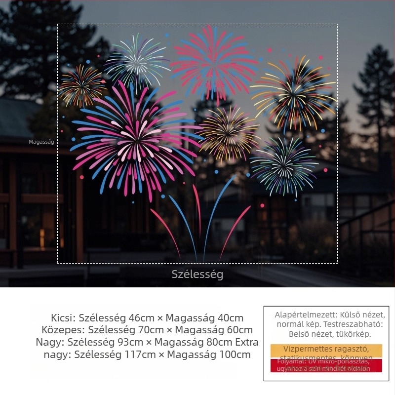 Elektrosztatikus ablak matrica — ünnepi tűzijáték dekor, PVC anyag, elektrosztatikus ragasztás, ünnepi mintázat, modern minimalist stílus, nappalira, hálószobára és kereskedelmi helyekre alkalmas