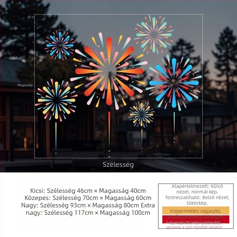 Elektrosztatikus ablak matrica — ünnepi tűzijáték dekor, PVC anyag, elektrosztatikus ragasztás, ünnepi mintázat, modern minimalist stílus, nappalira, hálószobára és kereskedelmi helyekre alkalmas