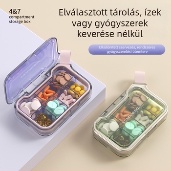 H001 gyógyszeres doboz – hordozható hét napos zárt szervező, hét rekesz, anyag PC+szilikagél