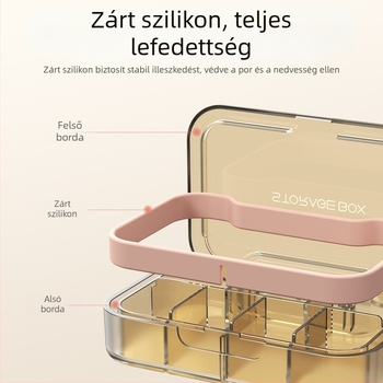 H001 gyógyszeres doboz – hordozható hét napos zárt szervező, hét rekesz, anyag PC+szilikagél