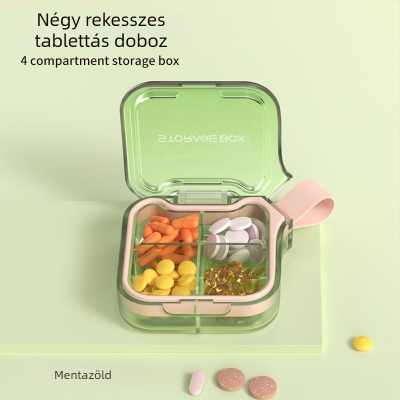 H001 gyógyszeres doboz – hordozható hét napos zárt szervező, hét rekesz, anyag PC+szilikagél