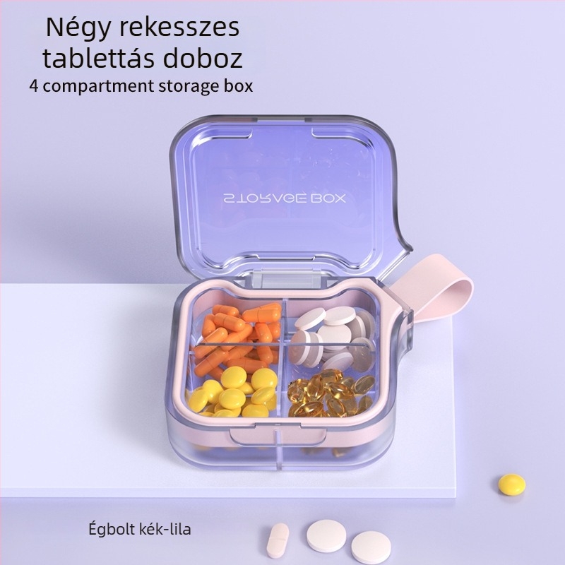 H001 gyógyszeres doboz – hordozható hét napos zárt szervező, hét rekesz, anyag PC+szilikagél