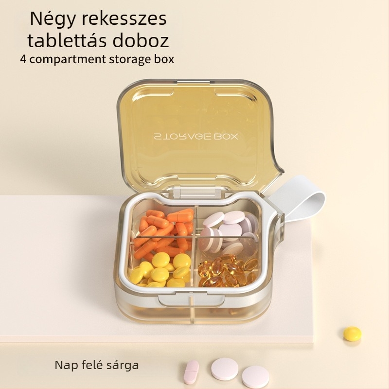 H001 gyógyszeres doboz – hordozható hét napos zárt szervező, hét rekesz, anyag PC+szilikagél