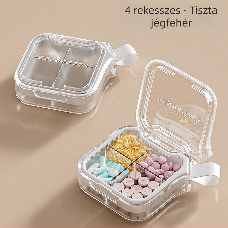 H001 gyógyszeres doboz – hordozható hét napos zárt szervező, hét rekesz, anyag PC+szilikagél