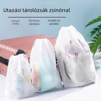 Cipő- és utazási ruhatároló táska húzókötéllel, átlátszó, vízálló és porálló, kocka alakú