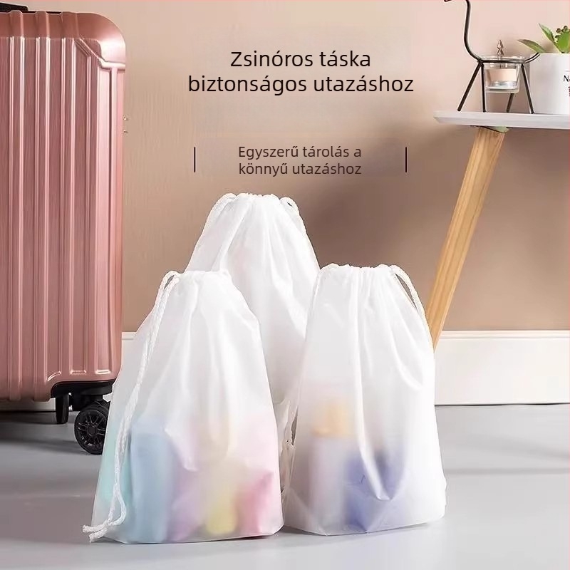 Cipő- és utazási ruhatároló táska húzókötéllel, átlátszó, vízálló és porálló, kocka alakú
