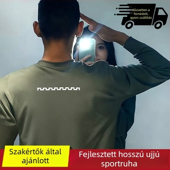 Hosszú ujjú edzőpóló kerek nyakkal, gyorsan száradó anyaggal, ideális tavaszra és őszre, felnőtt férfiak számára, sport és szabadidő.