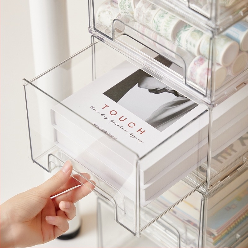 Asztali tároló doboz átlátszó PET-ből, kihúzható kialakítás, kapacitás 10, falra szerelhető furás nélkül