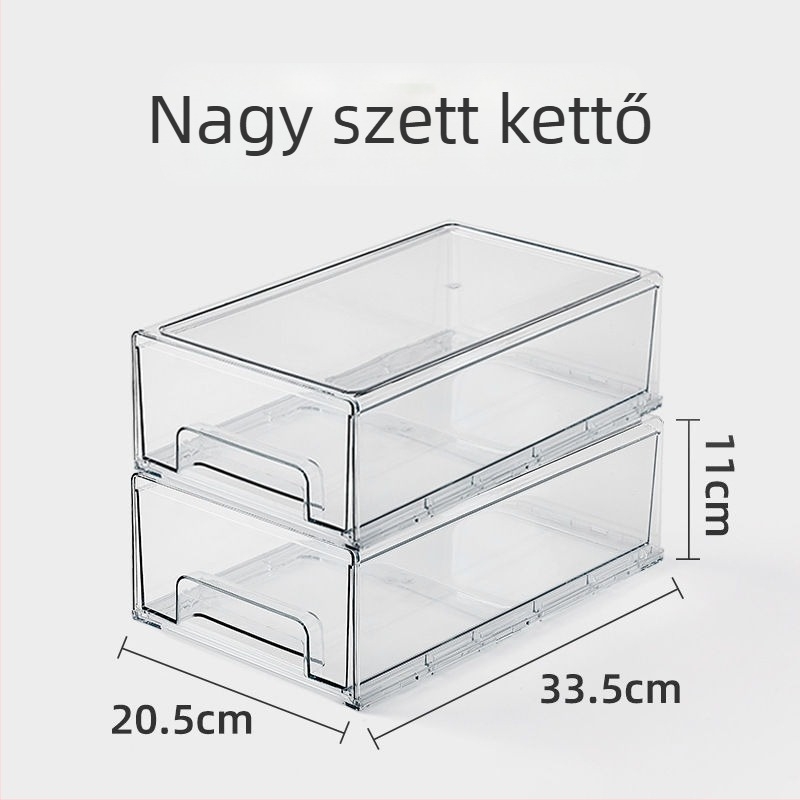 Asztali tároló doboz átlátszó PET-ből, kihúzható kialakítás, kapacitás 10, falra szerelhető furás nélkül