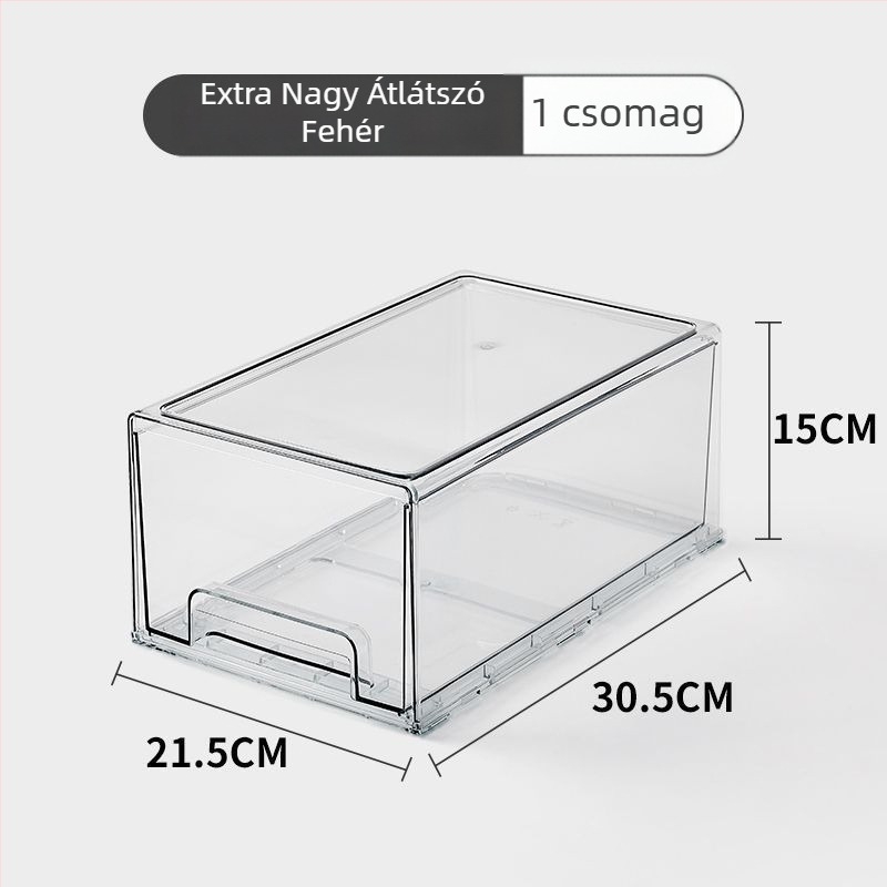 Asztali tároló doboz átlátszó PET-ből, kihúzható kialakítás, kapacitás 10, falra szerelhető furás nélkül